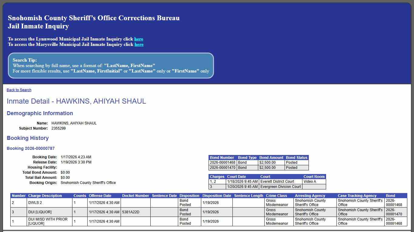 Inmate Detail - HAWKINS, AHIYAH SHAUL