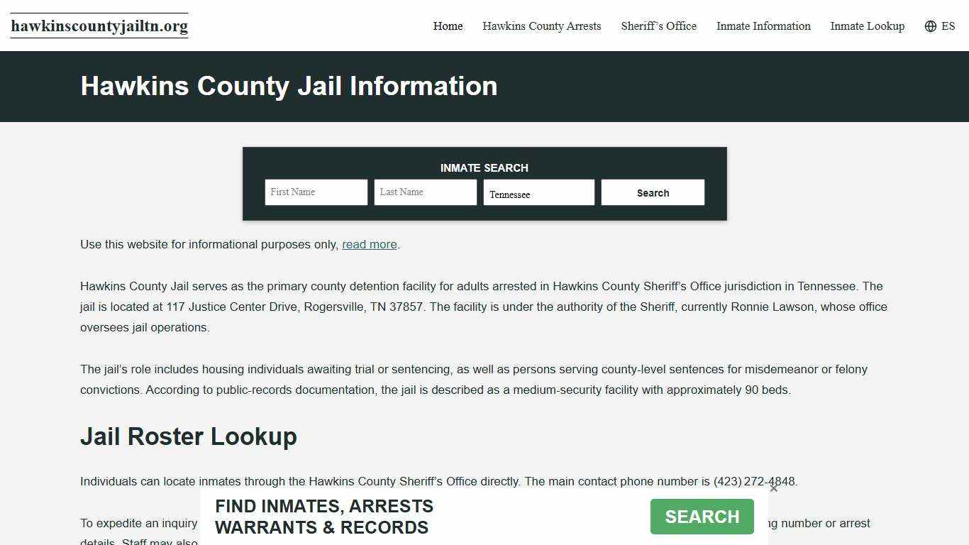 Hawkins County, TN Jail Roster, Inmate Info